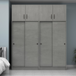 Ντουλάπα Ρούχων Regio Megapap Τετράφυλλη Συρόμενη με Πατάρι Χρώμα Γκρι Σκυροδέματος 200x60x240εκ.