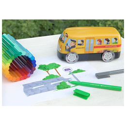 Μαρκαδόροι Connector Faber-Castell Λεπτοί Ζωγραφικής Σε Μεταλλική Κασετίνα Σχολικό Λεωφορείο 33 Χρώματα 155532