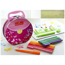 Μαρκαδόροι Connector Faber-Castell Λεπτοί Ζωγραφικής Σε Μεταλλική Κασετίνα Βαλιτσάκι 33 Χρώματα 155537