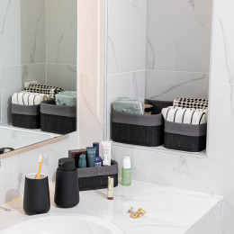 Estia Καλαθι Οργανωσης Bamboo Essentials 30x25cm me Επενδυση Μαυρο