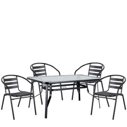 Σετ Τραπεζαρία Κήπου ArteLibre SUN Μαύρο Μέταλλο/Γυαλί Με 4 Πολυθρόνες 14990482