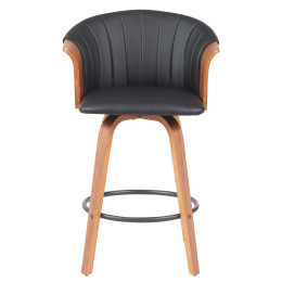 Σκαμπό Bar ArteLibre CASSIAN Μαύρο/Καφέ Ξύλο/PU 50x50x103cm