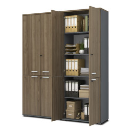 Ντουλάπα Γραφείου με Κλειδαριά Επαγγελματική Venturo Megapap Χρώμα Ανθρακί - Καρυδί 160x40x200εκ.