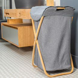 Estia Καλαθι Απλυτων Bamboo Essentials 40x40x70cm με Θηκη Πολυεστερα Πτυσσομενο Γκρι