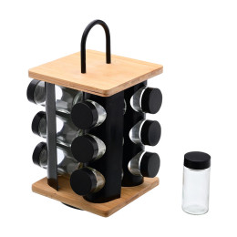 Estia Βαση Μπαχαρικων Bamboo Essentials με 12 Γυαλινα Δοχεια Περιστρεφομενη Μαυρη
