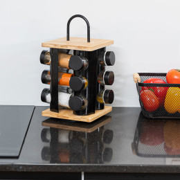 Estia Βαση Μπαχαρικων Bamboo Essentials με 12 Γυαλινα Δοχεια Περιστρεφομενη Μαυρη