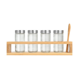 Estia Δοχεια Μπαχαρικων Bamboo Essentials Γυαλινα σετ 6 τεμ με Μεταλλικο Καπακι & Βαση Bamboo με κου