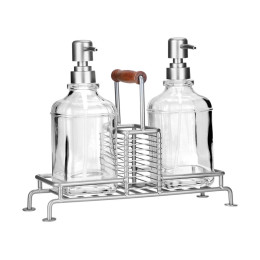 Estia Δοχεια Υγρου Πιατων Allure 2x300ml με Μεταλλικη Βαση & Θηκη για Σφουγγαρι Ασημι