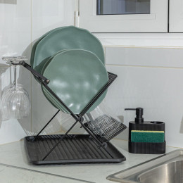 Estia Δοχειο Υγρου Πιατων με Θηκες για Βουρτσα & Σφουγγαρι Μαυρο