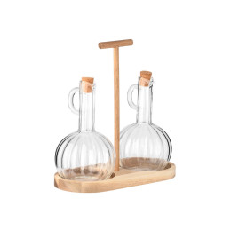 Estia Δοχεια για Λαδι/ξυδι Allure Γυαλινα σετ 2 tem σε Ξυλινη Βαση