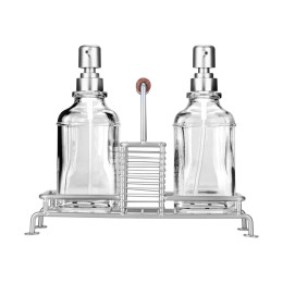 Estia Δοχεια Υγρου Πιατων Allure 2x300ml με Μεταλλικη Βαση & Θηκη για Σφουγγαρι Ασημι