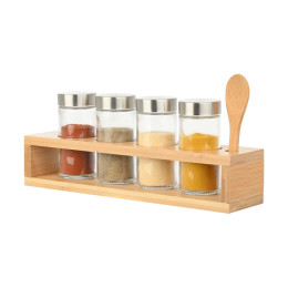 Estia Δοχεια Μπαχαρικων Bamboo Essentials Γυαλινα σετ 6 τεμ με Μεταλλικο Καπακι & Βαση Bamboo με κου