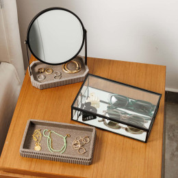 Estia Κουτι Οργανωσης Γυαλινο με Καθρεπτη & Μαυρο Μεταλλικο Πλαισιο 24x14x6cm