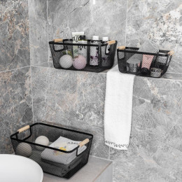 Estia Καλαθι Οργανωσης Μεταλλικο με Ξυλινες Λαβες 30x21x14cm Μαυρο