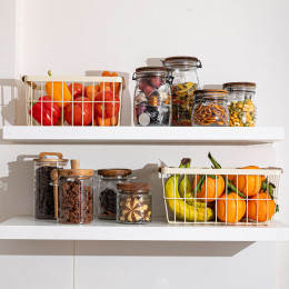 Estia Καλαθι Οργανωσης Allure Μεταλλικο με Ξυλινες Λαβες 28x20x14 Ivory