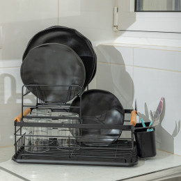 Estia Πιατοθηκη Bamboo Essentials Διωροφη Μεταλλικη Μαυρη με Bamboo Λαβες