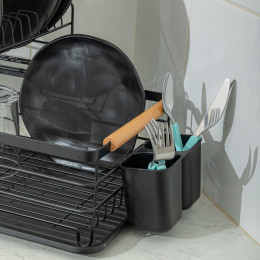 Estia Πιατοθηκη Bamboo Essentials Διωροφη Μεταλλικη Μαυρη με Bamboo Λαβες