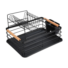 Estia Πιατοθηκη Bamboo Essentials Διωροφη Μεταλλικη Μαυρη με Bamboo Λαβες