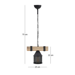 Φωτιστικό Οροφής Elora Megapap e27 Ξύλινο - Μεταλλικό Μονόφωτο Χρώμα Φυσικό - Μαύρο 25x13x75εκ.