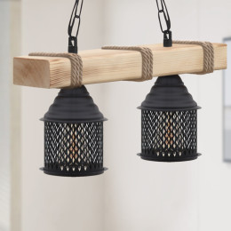 Φωτιστικό Οροφής Elora Megapap e27 Ξύλινο - Μεταλλικό Δίφωτο Χρώμα Φυσικό - Μαύρο 40x13x75εκ.