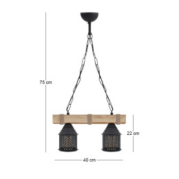 Φωτιστικό Οροφής Elora Megapap e27 Ξύλινο - Μεταλλικό Δίφωτο Χρώμα Φυσικό - Μαύρο 40x13x75εκ.