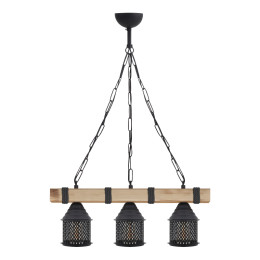 Φωτιστικό Οροφής Elora Megapap e27 Ξύλινο - Μεταλλικό Τρίφωτο Χρώμα Φυσικό - Μαύρο 50x13x75εκ.