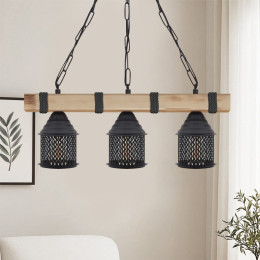 Φωτιστικό Οροφής Elora Megapap e27 Ξύλινο - Μεταλλικό Τρίφωτο Χρώμα Φυσικό - Μαύρο 50x13x75εκ.