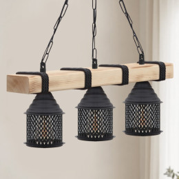 Φωτιστικό Οροφής Elora Megapap e27 Ξύλινο - Μεταλλικό Τρίφωτο Χρώμα Φυσικό - Μαύρο 50x13x75εκ.