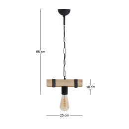 Φωτιστικό Οροφής Vero Megapap e27 Ξύλινο Μονόφωτο Χρώμα Φυσικό - Μαύρο 25x8x65εκ.