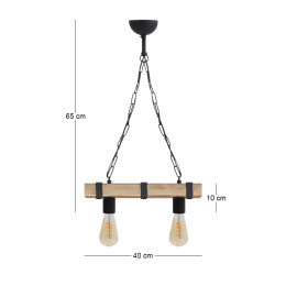 Φωτιστικό Οροφής Vero Megapap e27 Ξύλινο Δίφωτο Χρώμα Φυσικό - Μαύρο 40x8x65εκ.