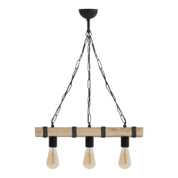 Φωτιστικό Οροφής Vero Megapap e27 Ξύλινο Τρίφωτο Χρώμα Φυσικό - Μαύρο 50x8x65εκ.