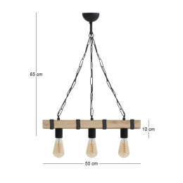 Φωτιστικό Οροφής Vero Megapap e27 Ξύλινο Τρίφωτο Χρώμα Φυσικό - Μαύρο 50x8x65εκ.