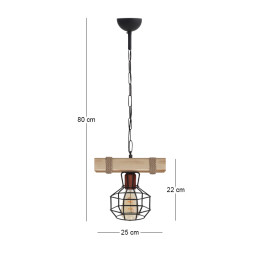 Φωτιστικό Οροφής Lumenia Megapap e27 Ξύλινο - Μεταλλικό Μονόφωτο Χρώμα Φυσικό - Μαύρο 25x14x80εκ.