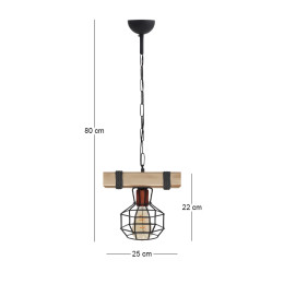 Φωτιστικό Οροφής Lumenia Megapap e27 Ξύλινο - Μεταλλικό Μονόφωτο Χρώμα Φυσικό - Μαύρο 25x14x80εκ.