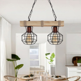 Φωτιστικό Οροφής Lumenia Megapap e27 Ξύλινο - Μεταλλικό Δίφωτο Χρώμα Φυσικό - Μαύρο 40x14x80εκ.