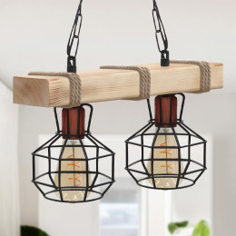 Φωτιστικό Οροφής Lumenia Megapap e27 Ξύλινο - Μεταλλικό Δίφωτο Χρώμα Φυσικό - Μαύρο 40x14x80εκ.