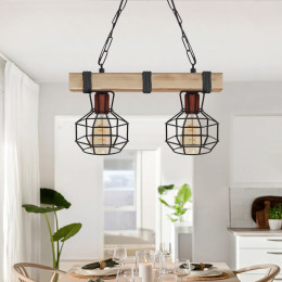 Φωτιστικό Οροφής Lumenia Megapap e27 Ξύλινο - Μεταλλικό Δίφωτο Χρώμα Φυσικό - Μαύρο 40x14x80εκ.