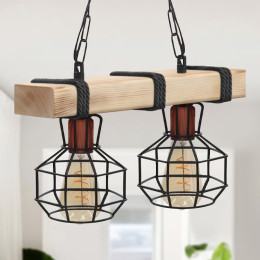 Φωτιστικό Οροφής Lumenia Megapap e27 Ξύλινο - Μεταλλικό Δίφωτο Χρώμα Φυσικό - Μαύρο 40x14x80εκ.