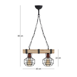 Φωτιστικό Οροφής Lumenia Megapap e27 Ξύλινο - Μεταλλικό Δίφωτο Χρώμα Φυσικό - Μαύρο 40x14x80εκ.