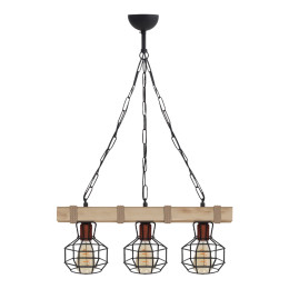 Φωτιστικό Οροφής Lumenia Megapap e27 Ξύλινο - Μεταλλικό Τρίφωτο Χρώμα Φυσικό - Μαύρο 50x14x80εκ.