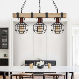 Φωτιστικό Οροφής Lumenia Megapap e27 Ξύλινο - Μεταλλικό Τρίφωτο Χρώμα Φυσικό - Μαύρο 50x14x80εκ.