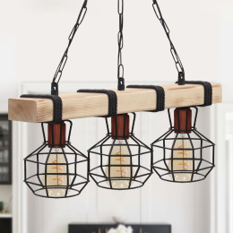 Φωτιστικό Οροφής Lumenia Megapap e27 Ξύλινο - Μεταλλικό Τρίφωτο Χρώμα Φυσικό - Μαύρο 50x14x80εκ.