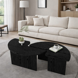 Τραπεζάκι Σαλονιού σετ 2 τμχ Dorena Megapap Χρώμα Sencron Black Ø90x41,7εκ.