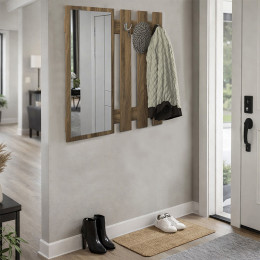 Κρεμάστρα Τοίχου με Καθρέπτη Folin Megapap Χρώμα Καρυδί 90x4x90εκ.