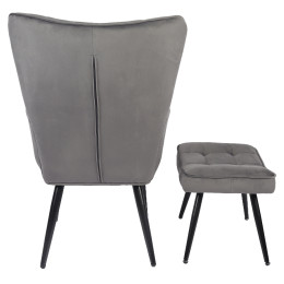 Πολυθρόνα Μπερζέρα Με Υποπόδιο ArteLibre LENNOX Γκρι Βελούδο/Ξύλο 96x68x73cm