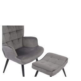 Πολυθρόνα Μπερζέρα Με Υποπόδιο ArteLibre LENNOX Γκρι Βελούδο/Ξύλο 96x68x73cm