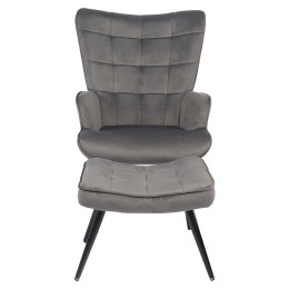 Πολυθρόνα Μπερζέρα Με Υποπόδιο ArteLibre LENNOX Γκρι Βελούδο/Ξύλο 96x68x73cm