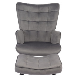 Πολυθρόνα Μπερζέρα Με Υποπόδιο ArteLibre LENNOX Γκρι Βελούδο/Ξύλο 96x68x73cm