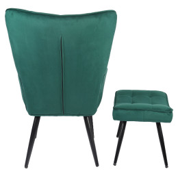 Πολυθρόνα Μπερζέρα Με Υποπόδιο ArteLibre LENNOX Πράσινο Βελούδο/Ξύλο 96x68x73cm