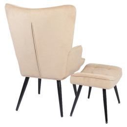 Πολυθρόνα Μπερζέρα Με Υποπόδιο ArteLibre LENNOX Μπεζ Βελούδο/Ξύλο 96x68x73cm